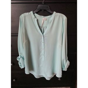 LC Lauren Conrad Mint Button-up Blouse